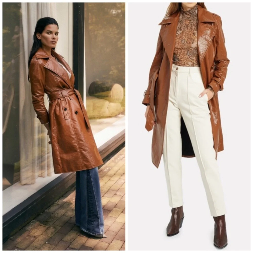 Veronica Beard Finnick Dickey Trench Coat Patent Brown Tan Size 10 - Picture 1 of 7
